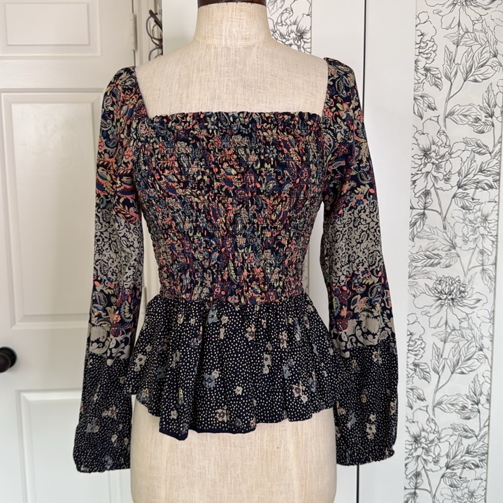 Angie Black Floral Peplum Blouse